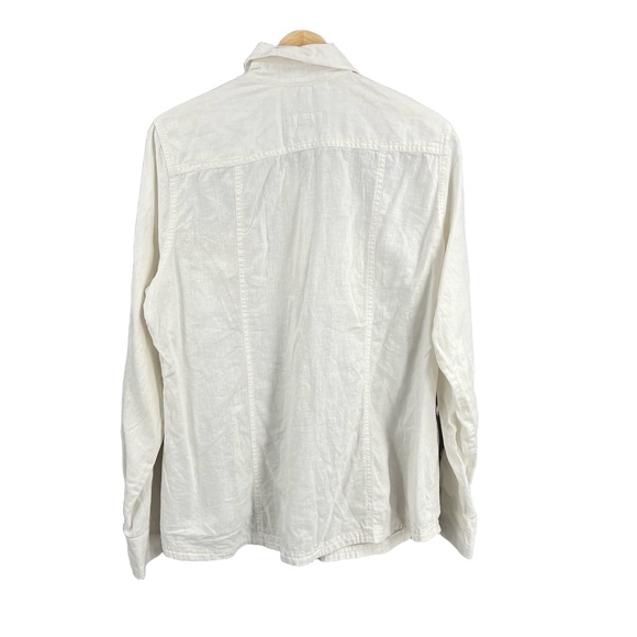 Eddie Bauer Women’s Shirt White Collared Long Sleeve Linen Cotton Roll Tab Large - Picture 3 of 7
